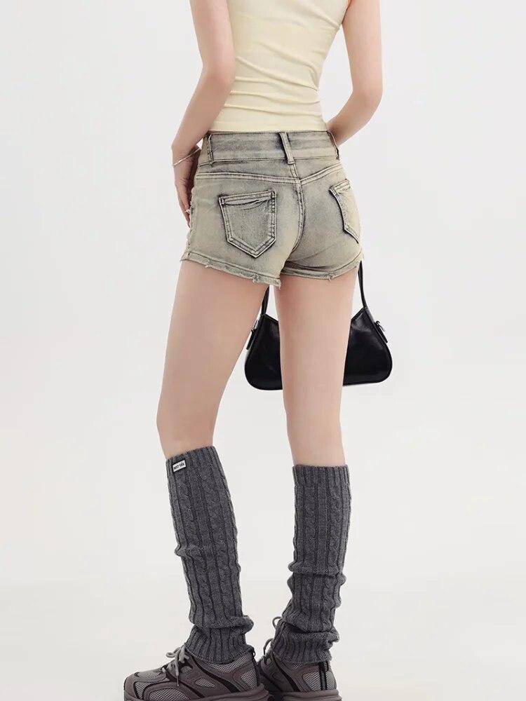 Short en Denim pour femmes, Sexy, taille basse, élastique, Slim, Rivet, Vintage, bleu, Super court, pantalon polyvalent Y2k, été