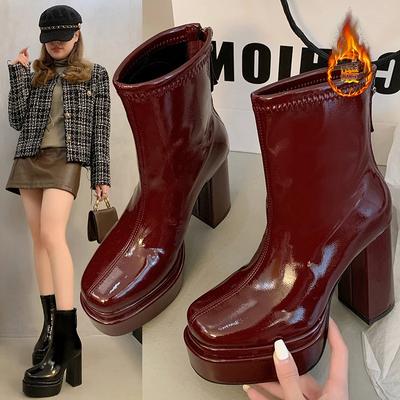 Mode Damesschoenen 2024 Winter Nieuwe Blokhak Platform Mode Dameslaarzen Casual Veelzijdig Hoge Hakken Botas Altas Plataforma Mujer