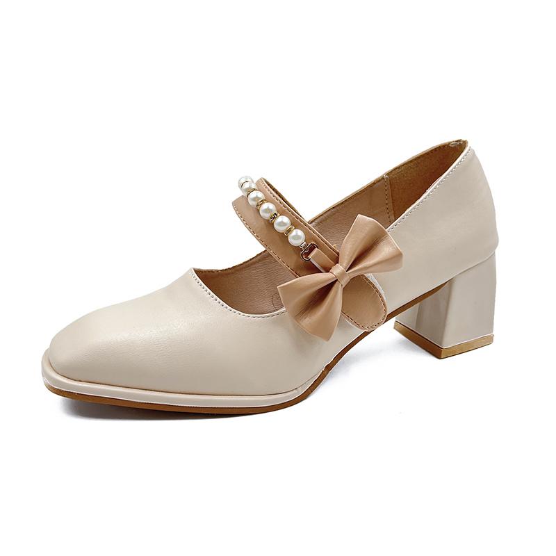 Fashion Ladies Summer Footwear on Heeled Pumps Shoes for Women 2025 with Straps Cute Square Heels Bow High Mary Jane Offer