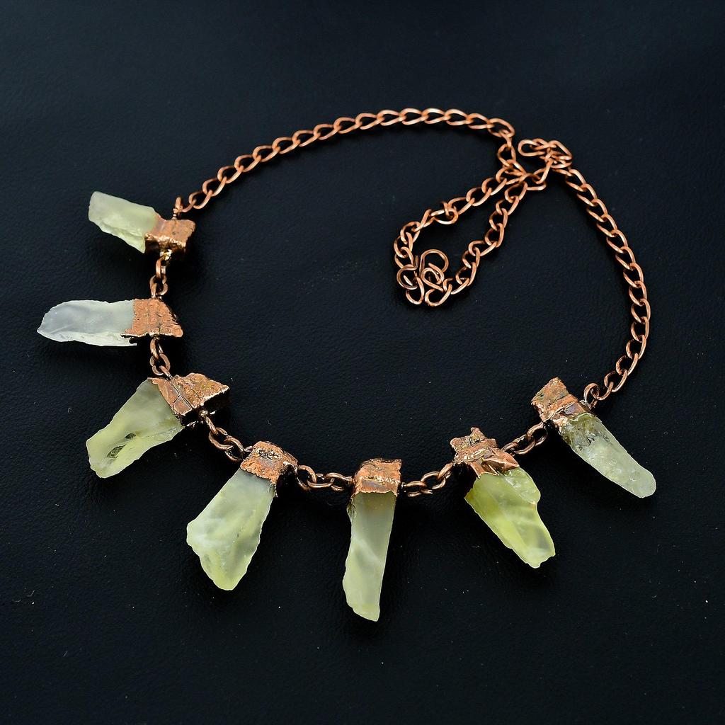 Peridot Handmade Gemstone Necklace, Copper Electroformed Necklace Antique Jewelry, For Engagement Gift