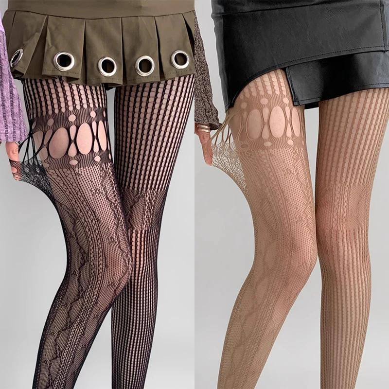 Lolita Cosplay Girls Vintage Fishnet Lace Stockings Pantyhose Mesh Hollow Out Tights Sexy Women Skin Thigh High Waist Hosiery
