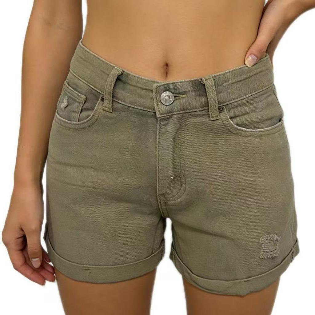 Dámské barevné džíny Stretch Slim Fit Distressed Denim Shorts