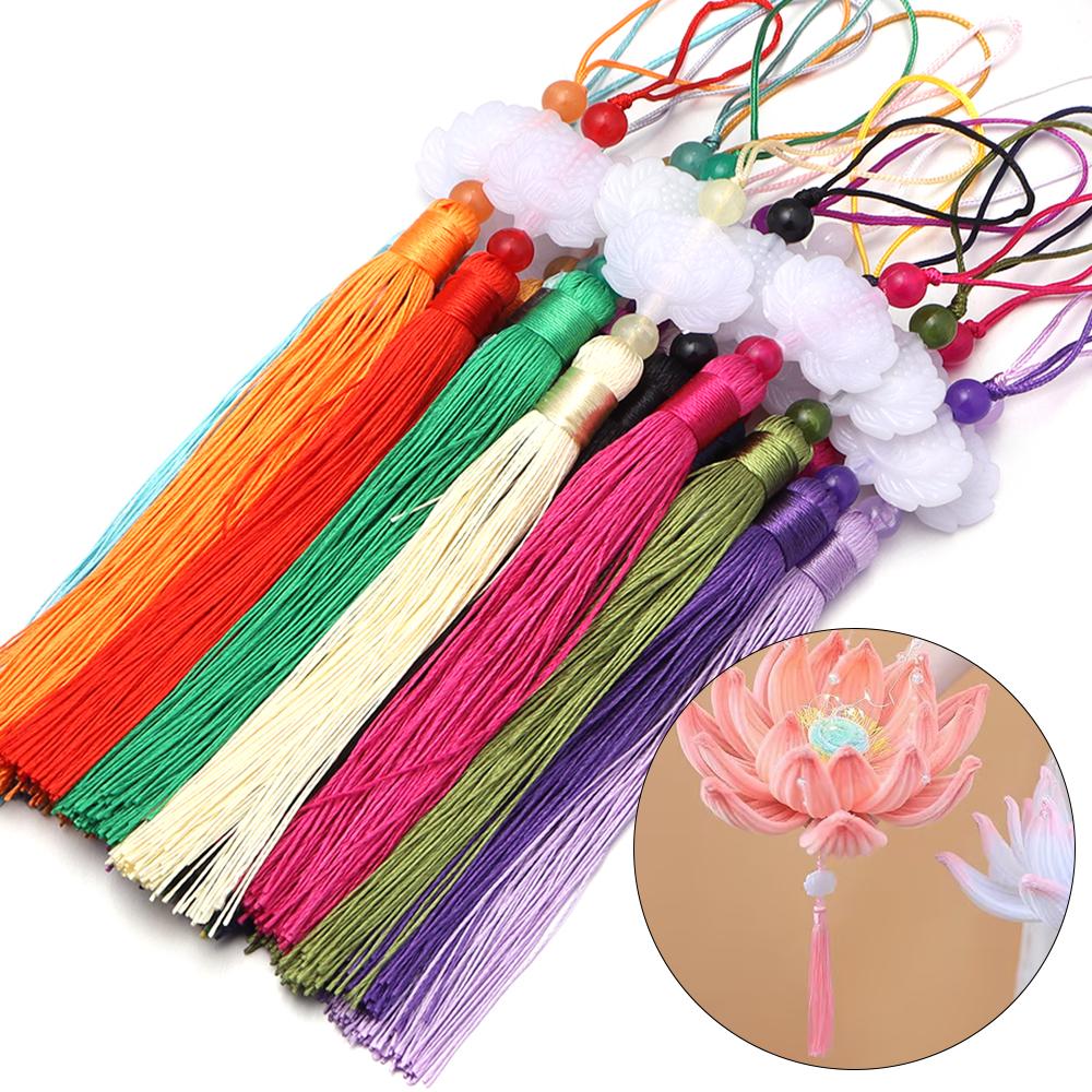 10pcs 23cm Tassel Silk Fringe Trim Colorful Handmade White Jade Lotus Tassels For DIY Bookmarks Souvenir Home Party Gift Decor