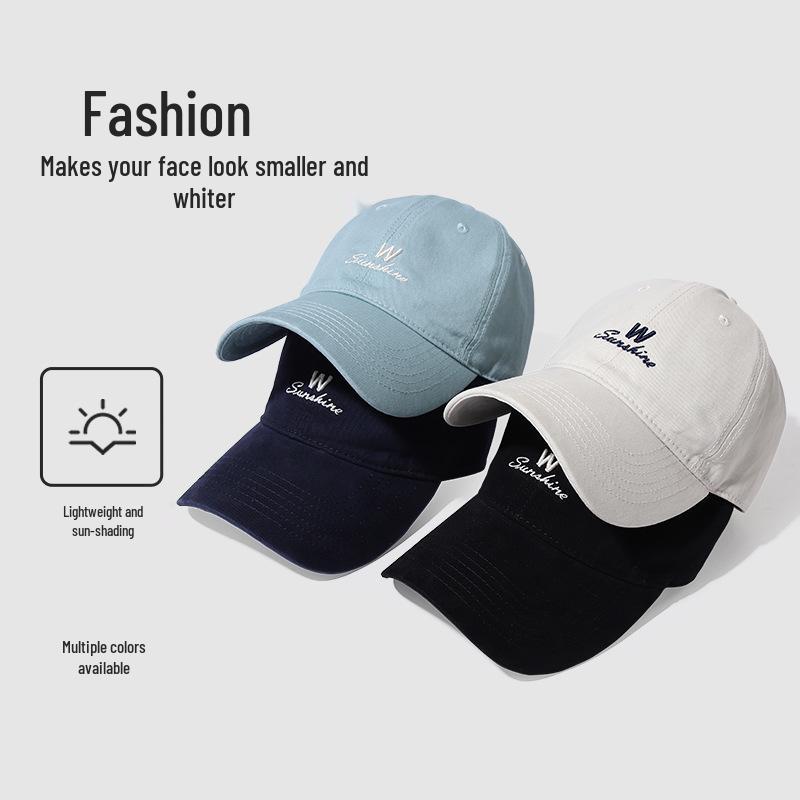 Unisex Pure Cotton Duckbill Baseball Cap - Large Size, Letter Embroidery, Face Slimming, Sun Protection, Ideal for Spring/Summer.