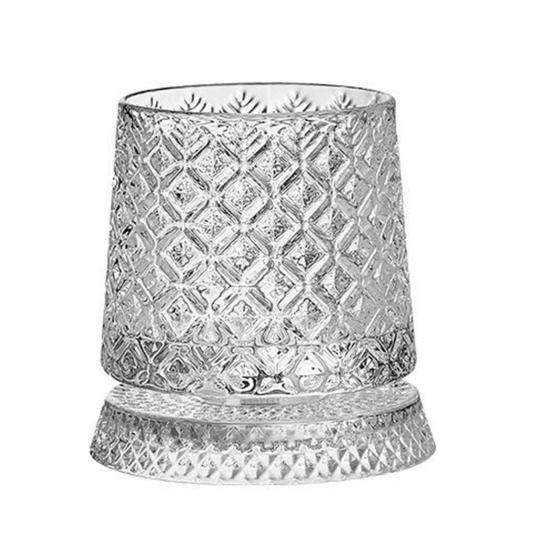 Szklanka do whisky 280 ml, obracana o 360 stopni, z delikatnym wytłaczanym wzorem, stabilna odłączana podstawa, kubek do picia, naczynia