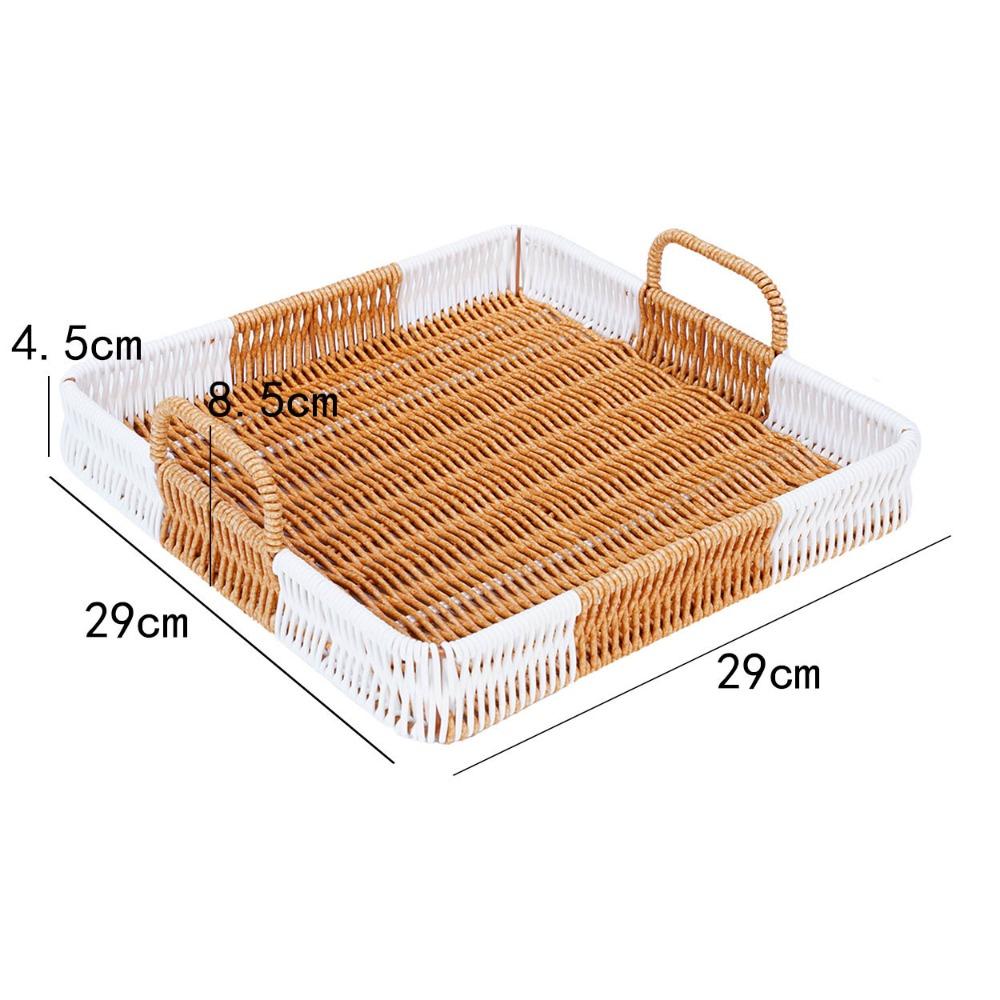 With Handles Woven Serving Tray Washable Imitation Rattan Fruit Plate  Kitchen Storage