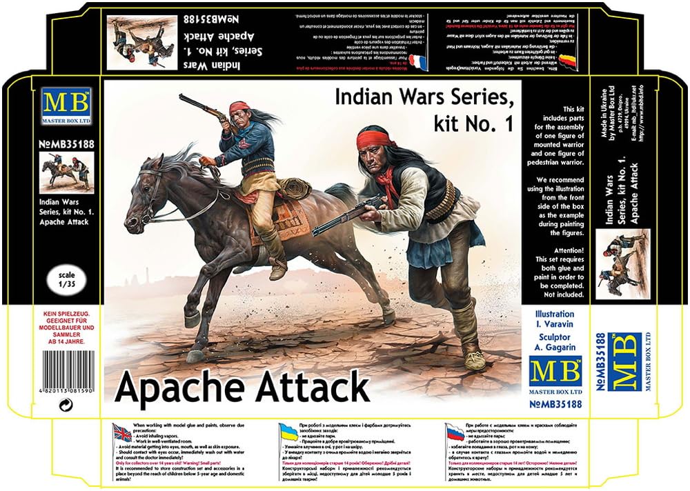 Master Box 1/35 Skala Indian Wars Apache Attack, 2 Amerikanska Ursprungsbefolkningssoldater + Häst Plastmodellkit MB35188