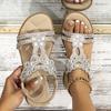 Boho Style Rhinestone Flat Sandals - Slip On Elastic Strap Beach Shoes with Bling Accents
