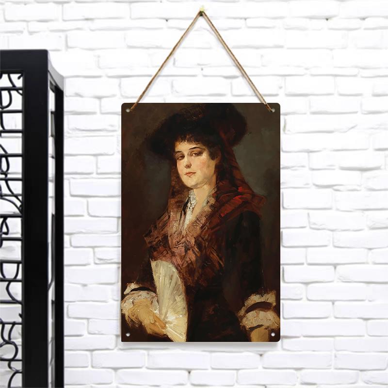 Vintage European Noble Lady Portrait Metal Tin Painting Living Room Wall Art Decorative Hanging Picture 7.9x11.8In(20x30cm)