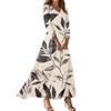 Women's Casual 3/4 Sleeve V-Neck Floral Print Maxi A-Line Beach Dress