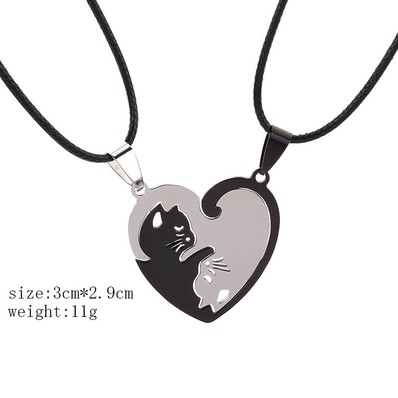 Hot Sale Stainless Steel Pet Cat Kitty Love Heart Pendant Puzzle Matching Necklace Chain For Couple Lover Valentine