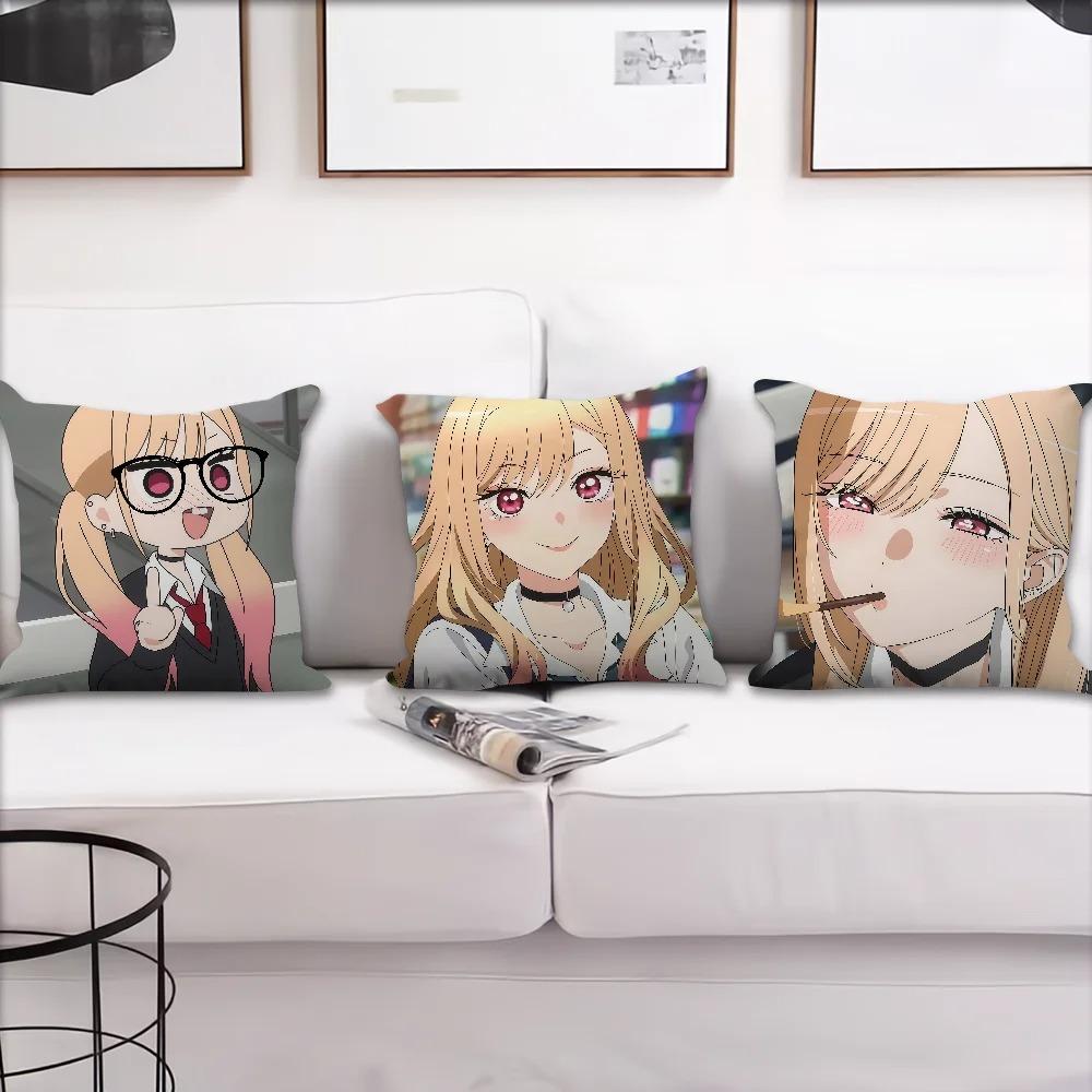 Marin Kitagawa Anime Throw Pillow Cover Double Sided 2D Soft Linen Pillow Cover Bedroom Living Room Couch Decor Cute Sweet Gift