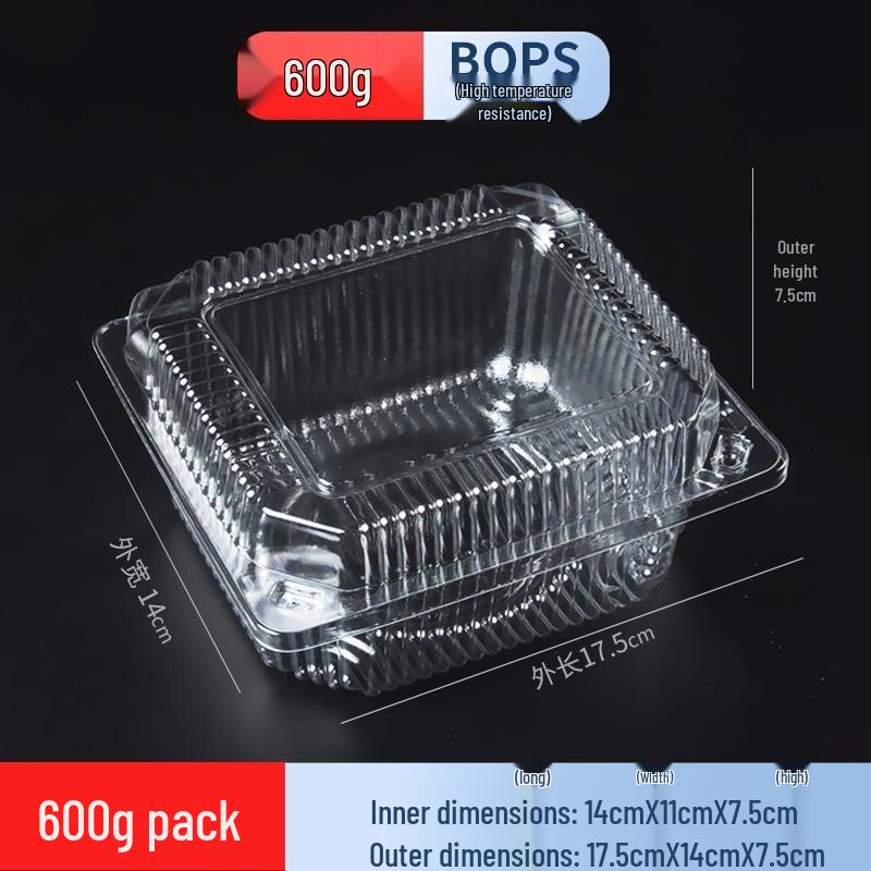 Tongyuan Shi 600g Disposable Rectangular Plastic Food Containers, 200 Count