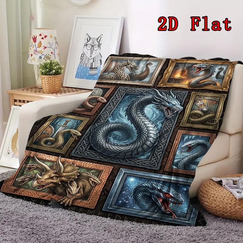 Mythical Creatures Compilation 2D Flat Pattern Flannel Blanket, High Quality All Seasons, Home Decor, Warmth and Comfort, Perfect for Christmas Gifts.
