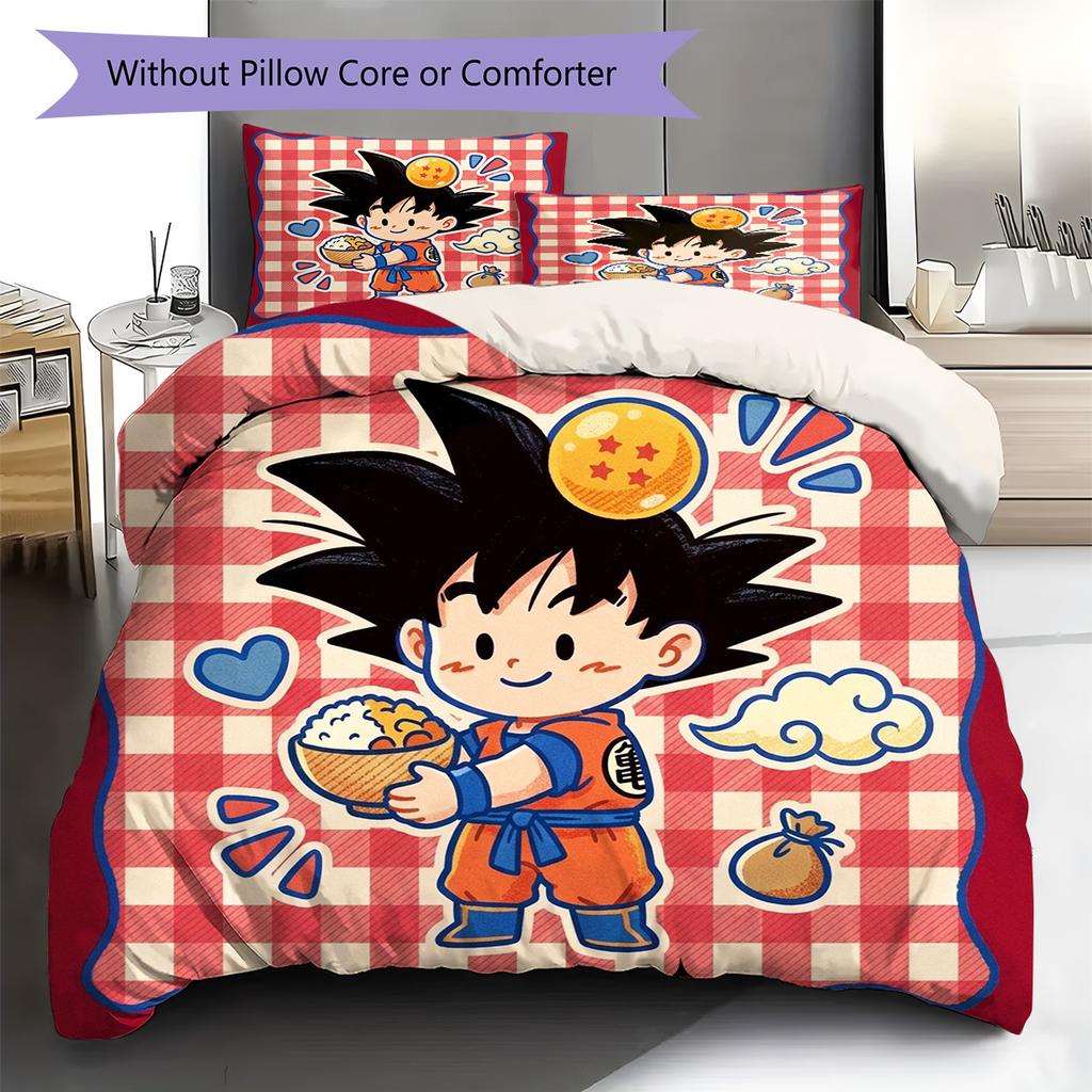 Dragon Ball Goku Pattern Bedding Quilt Set Quilt Cover Pillowcase Home Decoration Birthday Gift (1 * Duvet Cover + 2 * Pillowcase, Without Core)