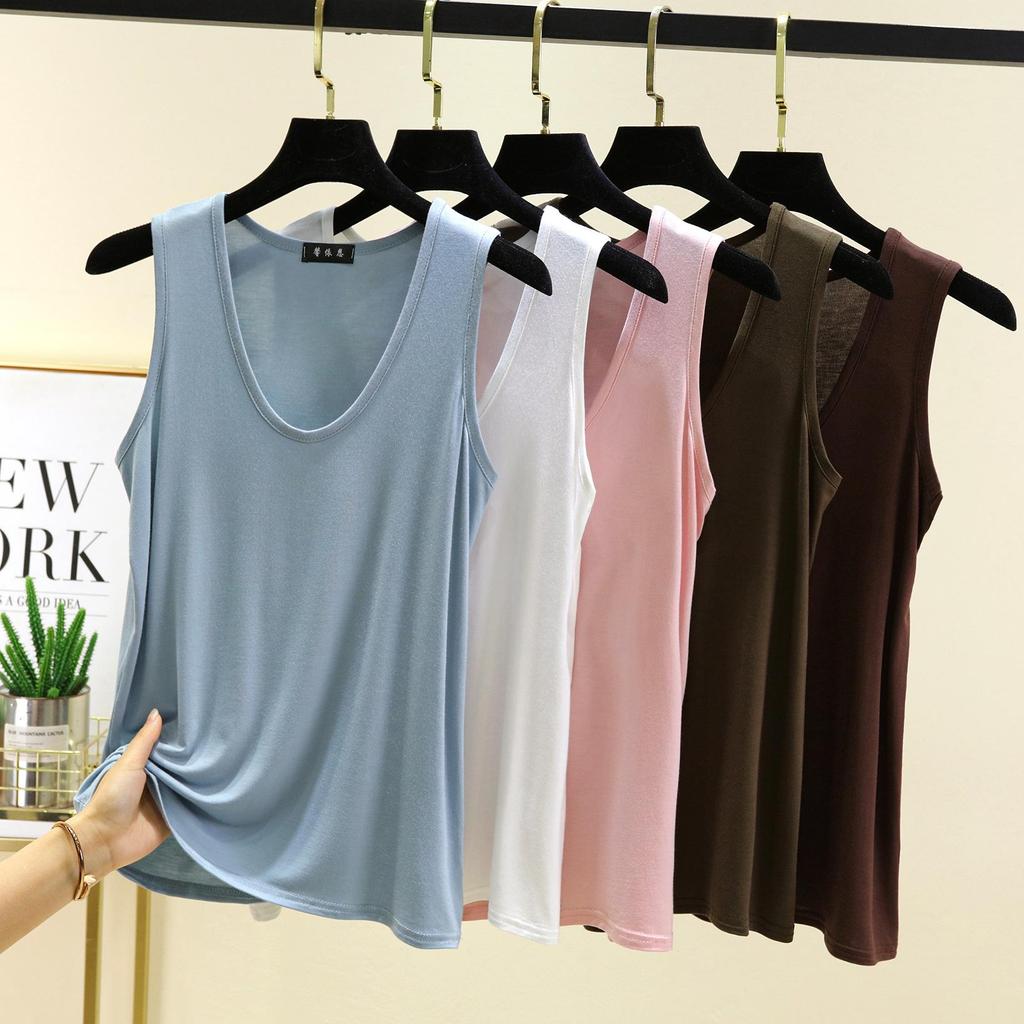 Plus Size L To 6XL Modal Women's Tank Tops U-Neck Summer Thin Sleeveless Bottomed Top Loose Tee Tops All Match Vest Comfort Homewear