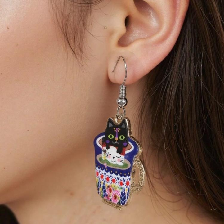 Cup Cats Earrings Animal Shaped Dangle Ear Drops Stylish Ear Rings Jewelry Elegant Ear Accessories for Parties Wear