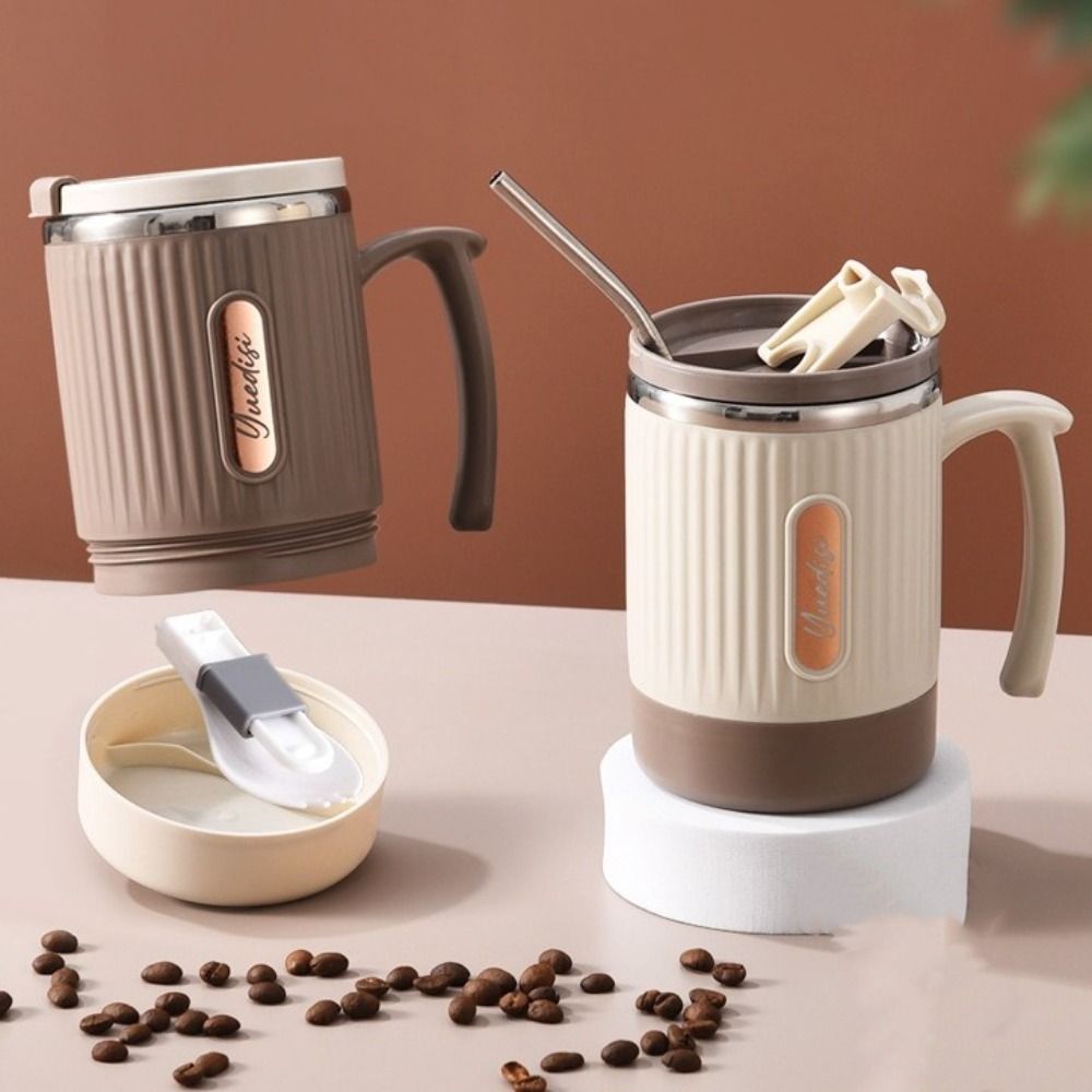 Seal Lid Spoon Coffee Mug Large Capacity Tea Drinking Cup Thermal Insulation Cup  Students Use