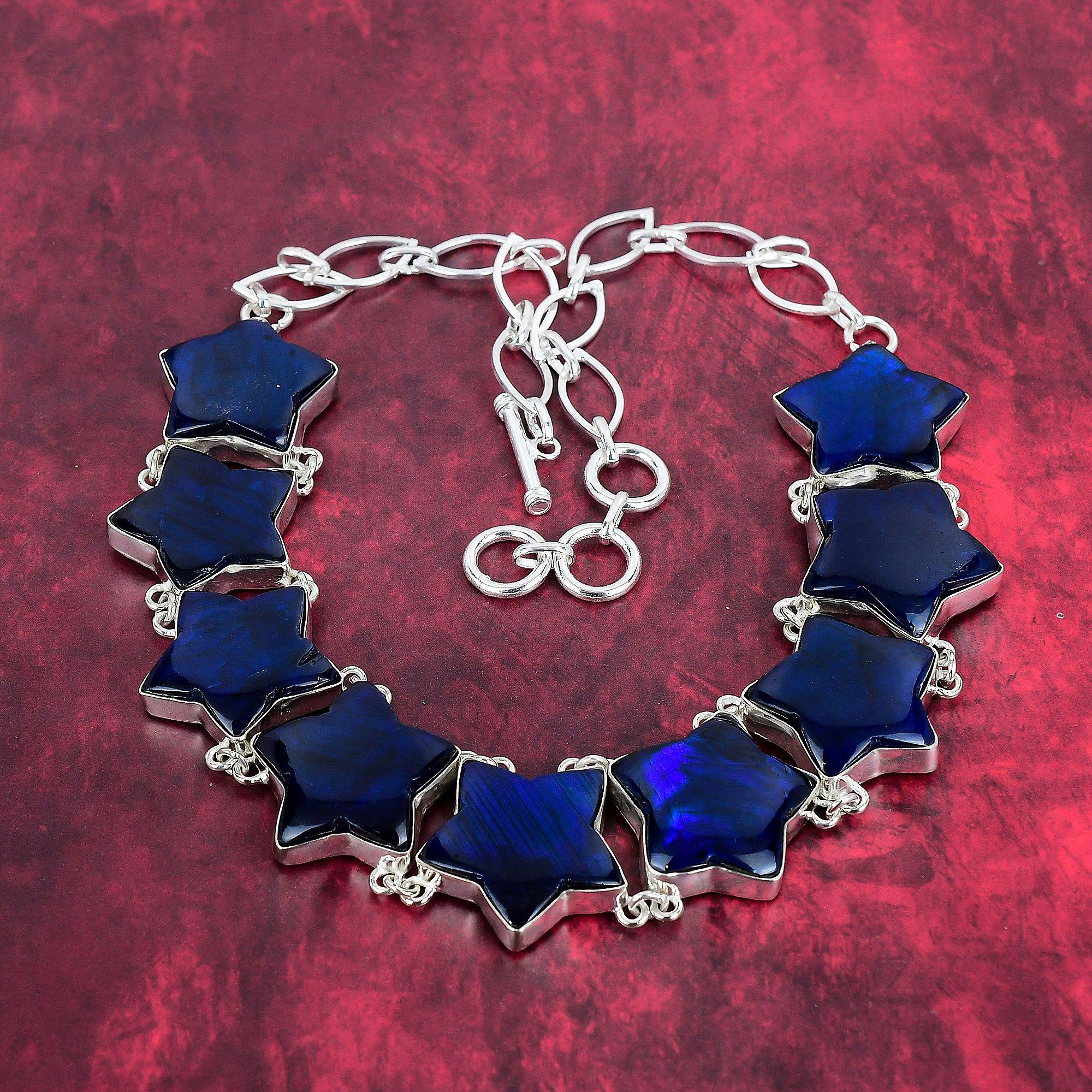 

Ожерелье из лабрадорита в форме звезды, ювелирные изделия ручной работы из драгоценных камней, ожерелье из стерлингового серебра 925 пробы, уникальное дизайнерское ювелирное ожерелье Adjustable with 18 inches синий