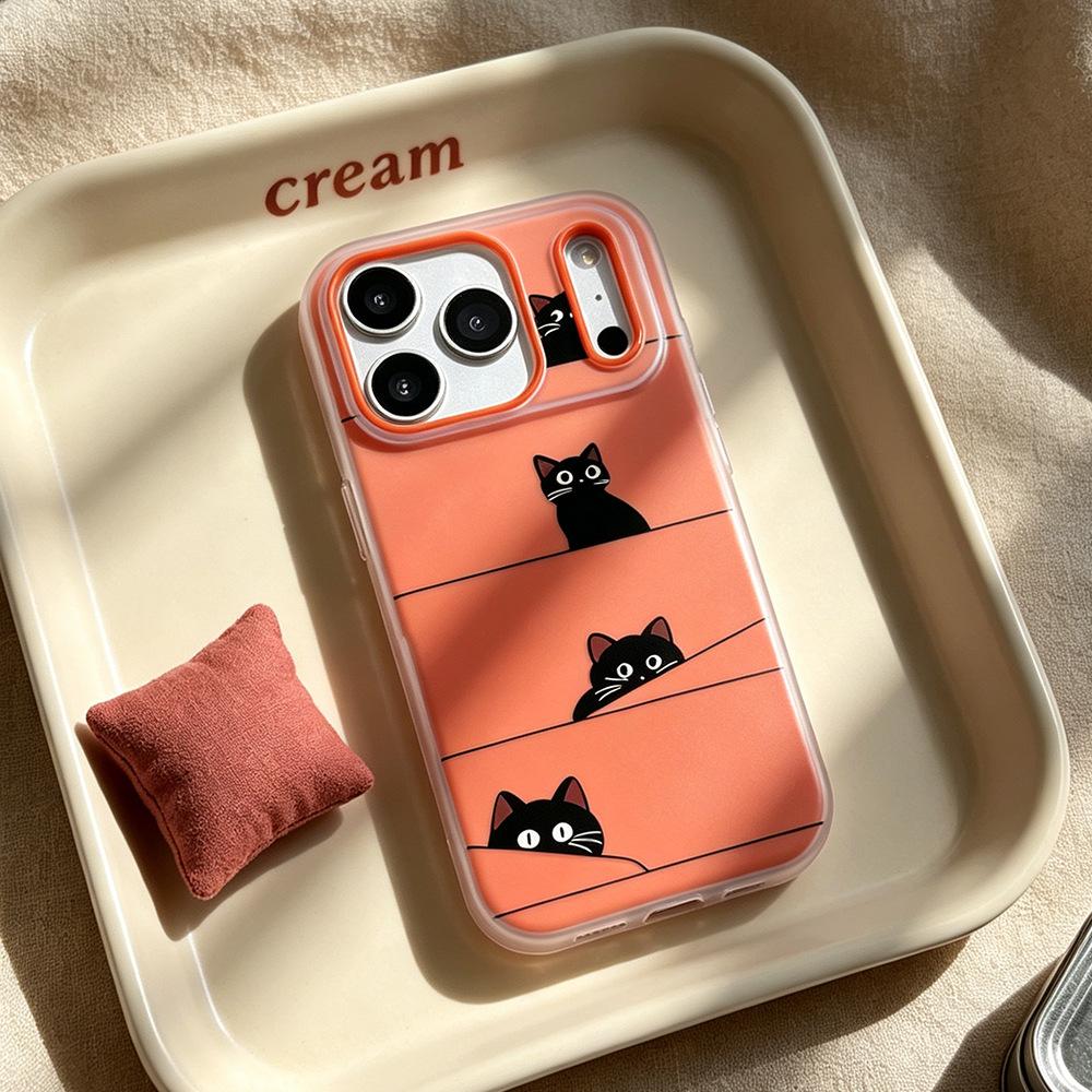 Hiding the black cat is suitable for vivo Xiaomi oppo Huawei creative matte 17pro mobile phone case Apple 17/16 niche