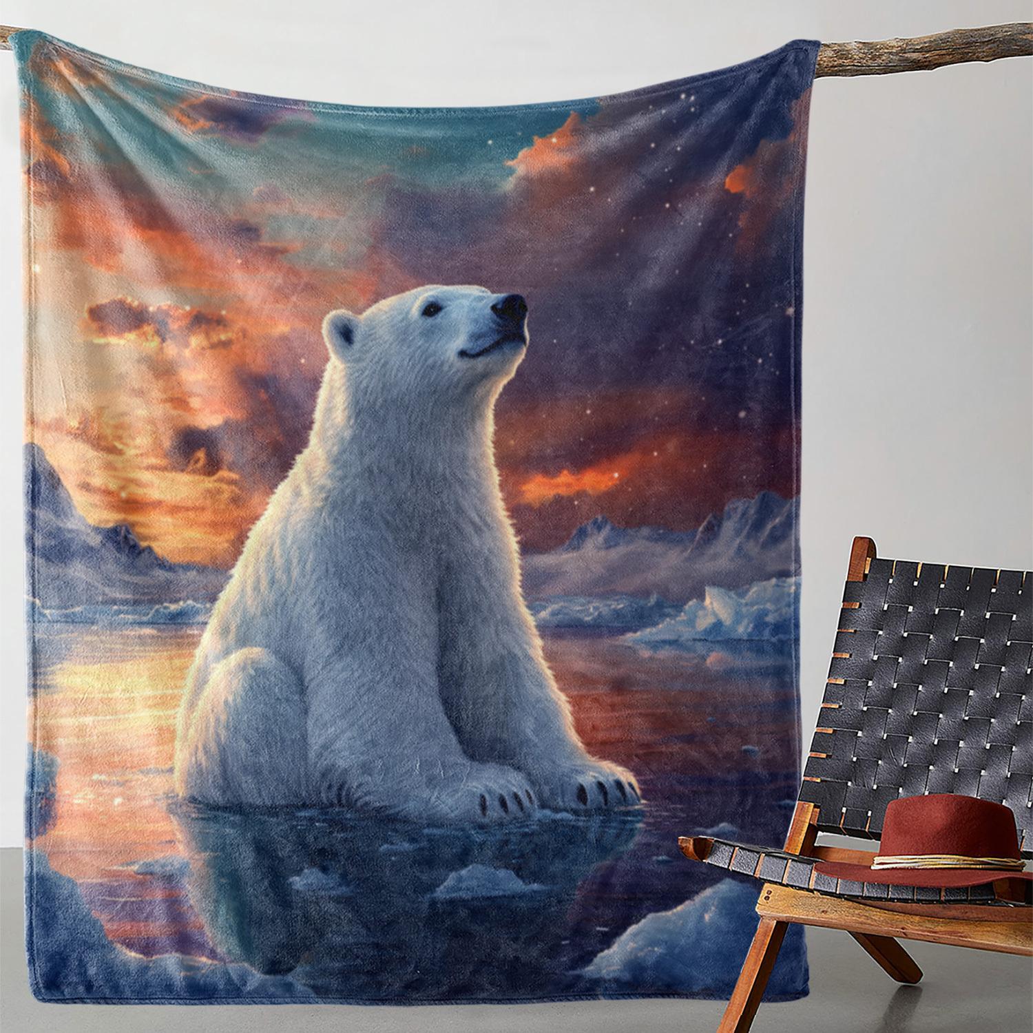 

1pc Polar Bear Print Flannel Throw Blanket - Vintage Style, All-Season Cozy Soft Knitted Polyester, Digital Print, Ideal for Sof 130x150cm