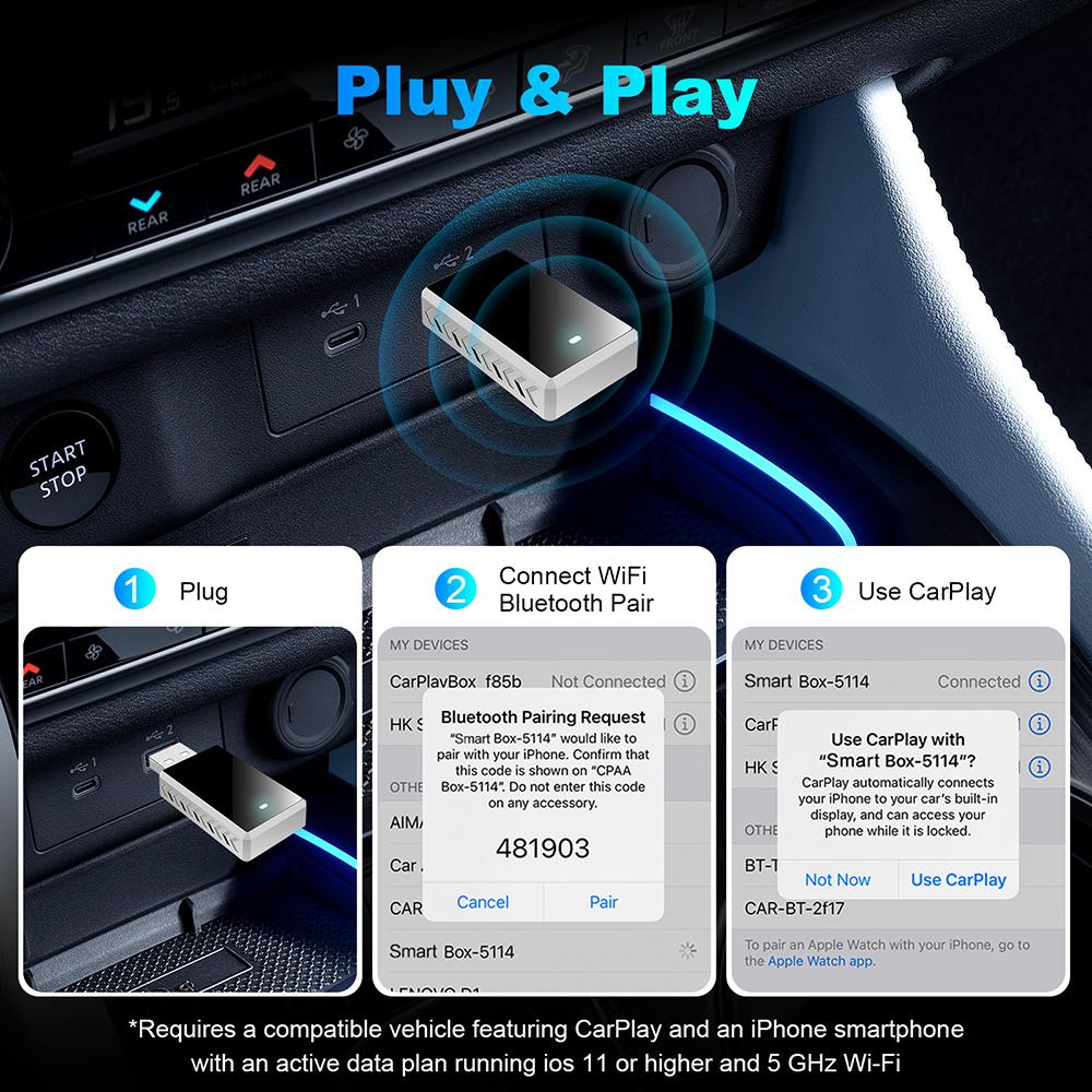 2in1 NEW Smart Mini Box Wireless Carplay Adapter Android Auto WIFI BT Auto Connect For Toyota FORD Volvo Benz MG Kia MAZDA