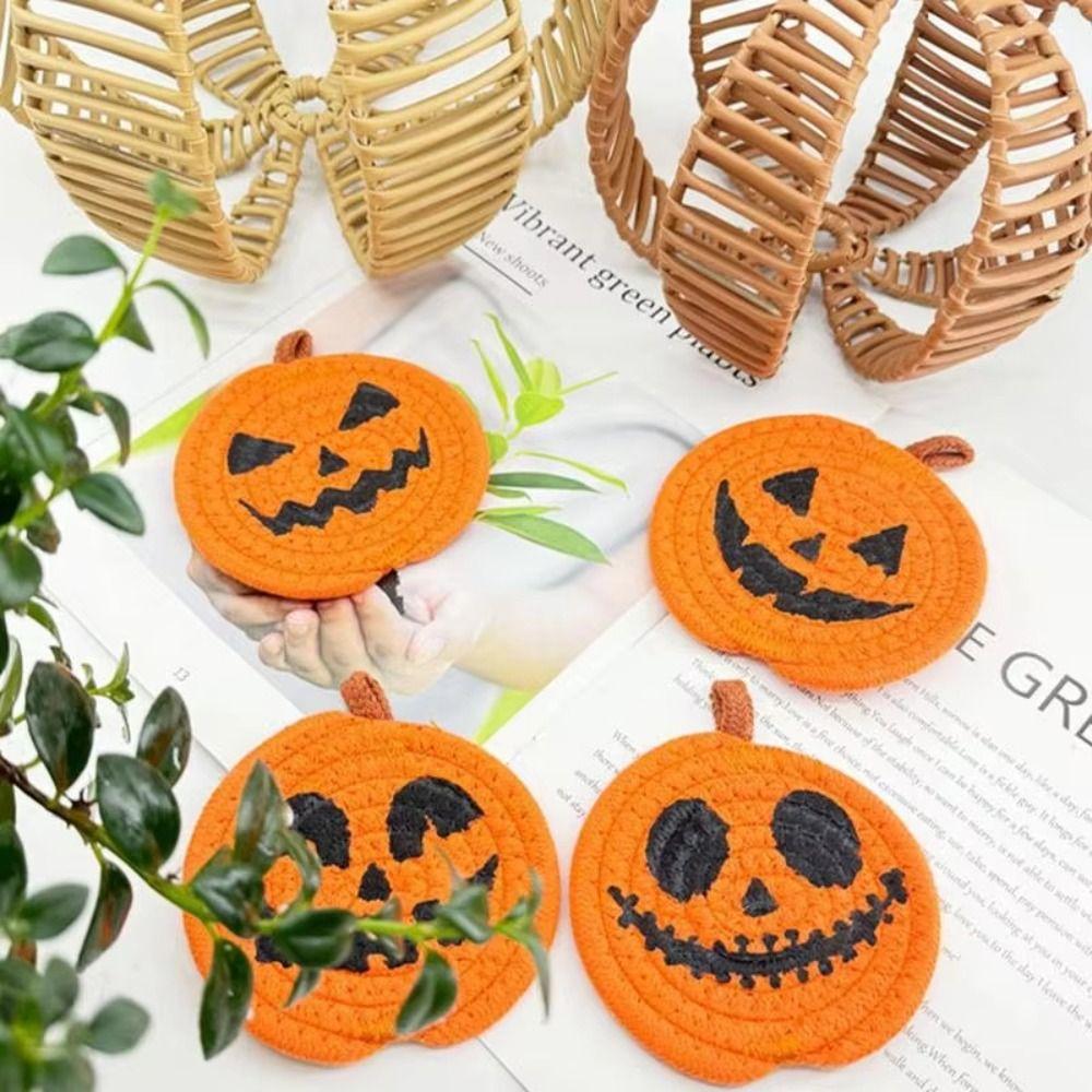 4/8Pcs Anti Scald Halloween Drink Pads Handwoven Non-Slip Cup Mat Restaurant Table