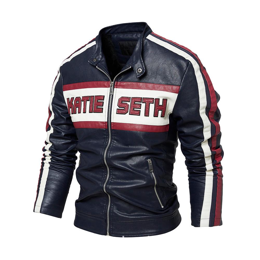 New Men's Jackets, Fashion Letters, Fashion Motorcycle Clothes, Plus Velvet Plus Large Leather Men.