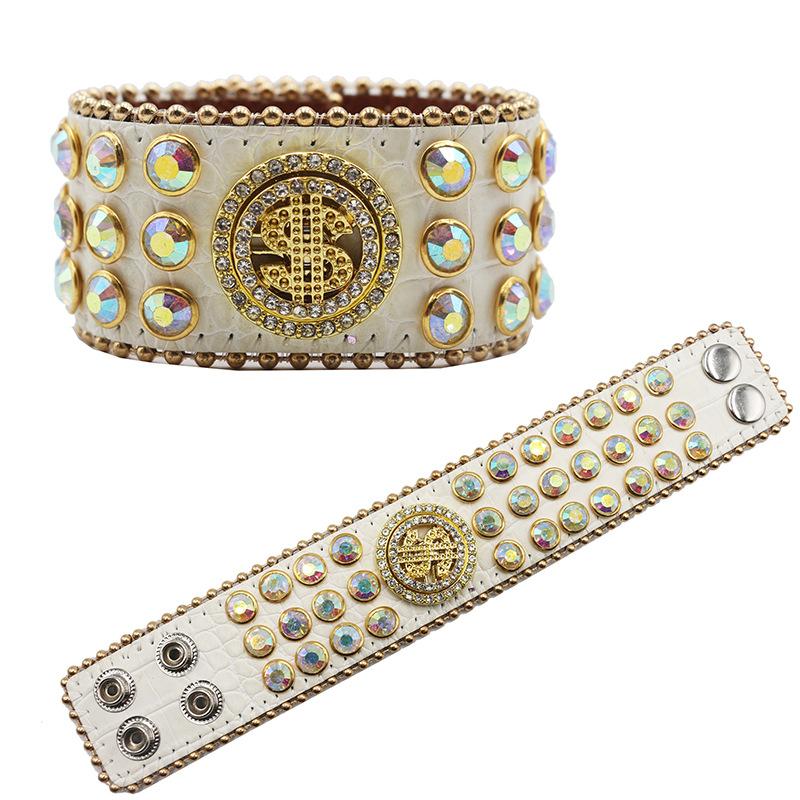 Popular European and American Luxury Rhinestone Bracelets Design Diamond-encrusted PU Leather Bracelets