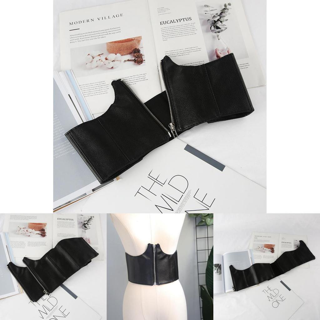 Simple Solid Color Artificial Leather Women Casual Wide Waistband With Zipper For Outdoor Fashion Streetwear