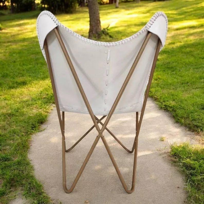 Leather Butterfly Chair Foldable Iron Frame Lounge Accent Relax Armchair