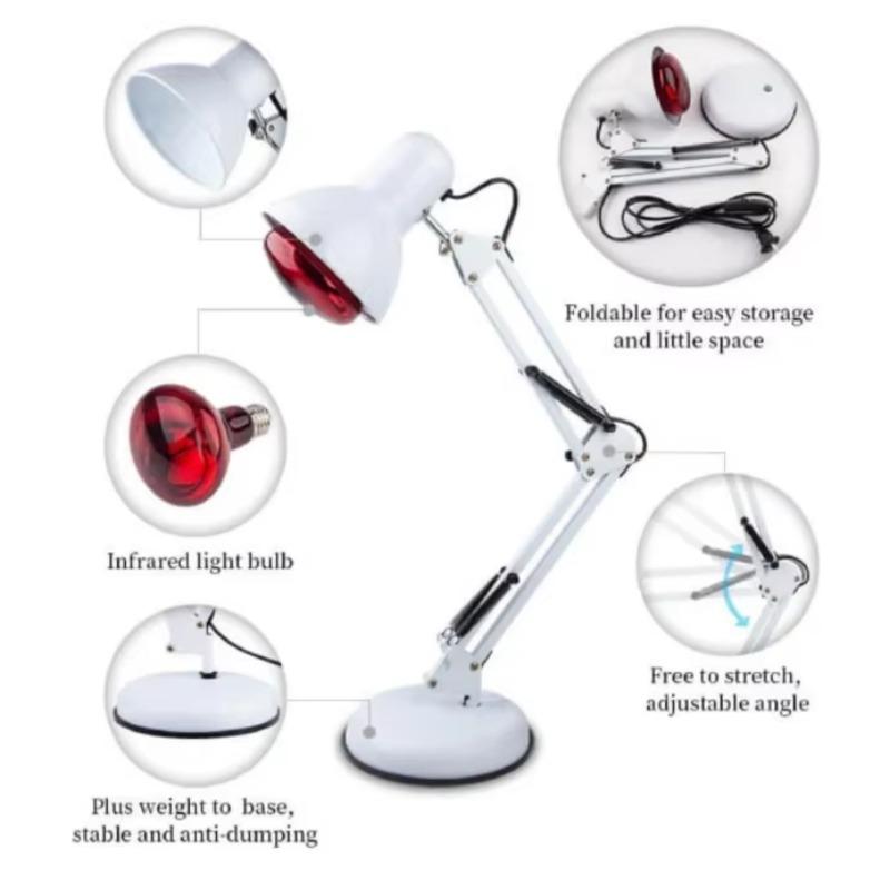 E27 Base 150W Infrared Therapy Light - 360° Clamp | Beauty & Health Home Muscle Relief Spa Lamp (White)
