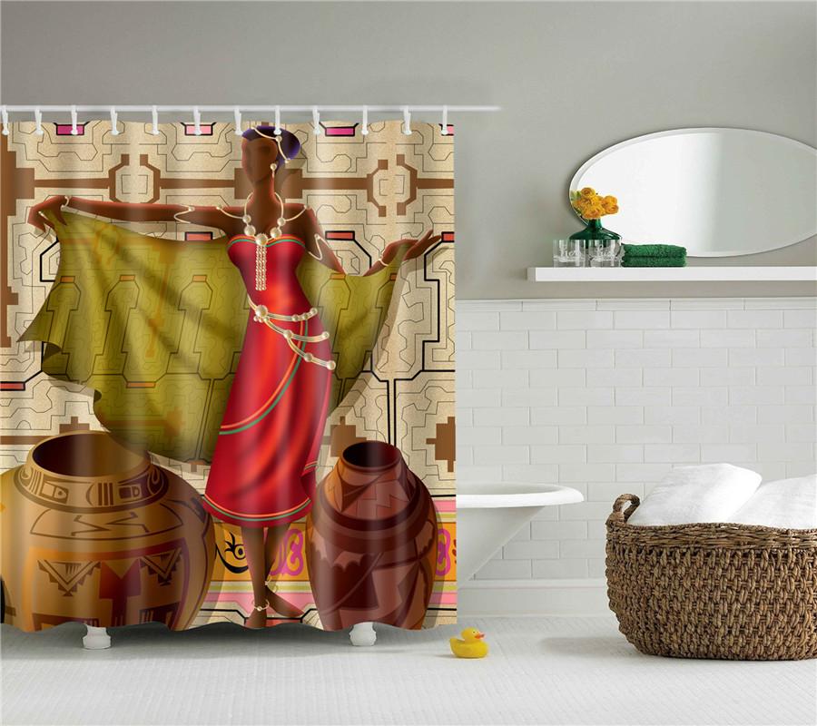 Monika Chen Abstract African Shower Curtain Prints Fabric Polyester Curtains For Bathroom Waterproof Bath Curtain Hooks Decoration