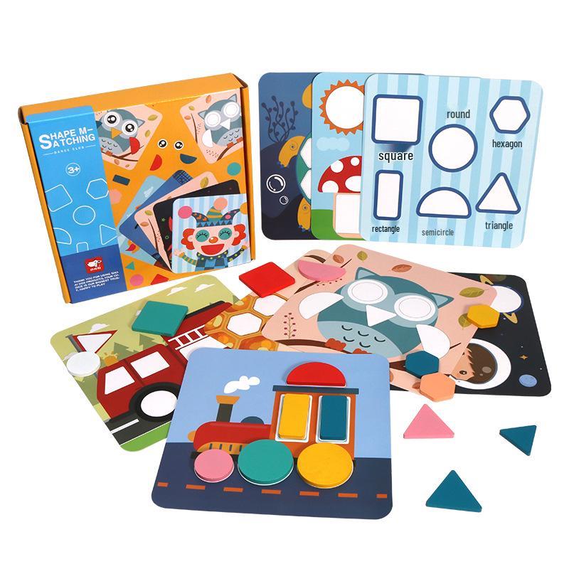 

Креативный интеллект Мультяшный пазл на сопоставление форм - Раннее развитие Деревянная геометрическая игрушка-блоки для детей