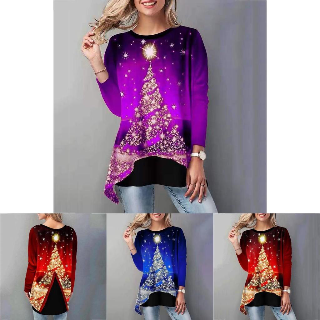 Women Christmas Tree Tops Cozy Long Sleeve Casual Xmas Pullover T Shirt Blouse