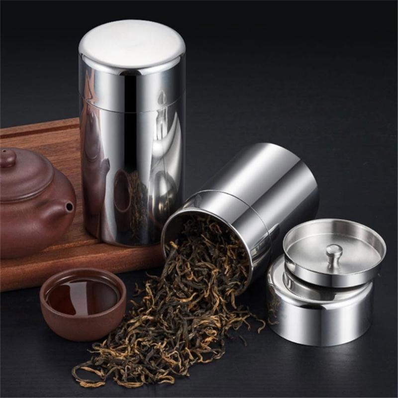 Metal Tea Canister with Rounded Lid for Loose Tea, Coffee and Kitchen Shelf Storage In Cupboards or Open Shelves