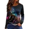 Women's Fashion Casual Slit Hem Round Neck Long Sleeve Loose Printed T,Shirt Ladies Top