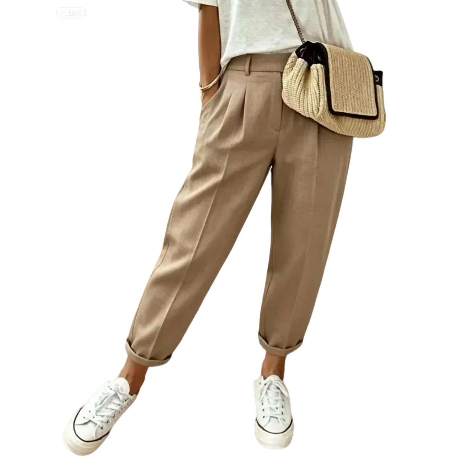 

High Waist Loose Fit Wide Leg Pants for Women with Pockets Comfortable Pleated Trousers for Casual Daily Hiking Wear M хакі