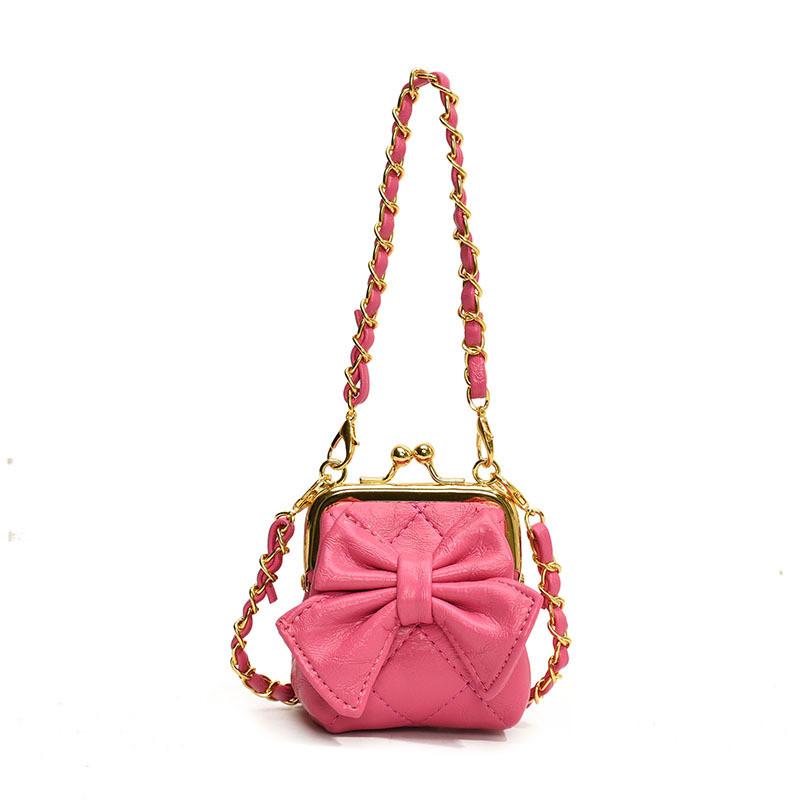 Stylish Princess One Shoulder Bag For Kids Chic Quilted Solid Color With Bow Design