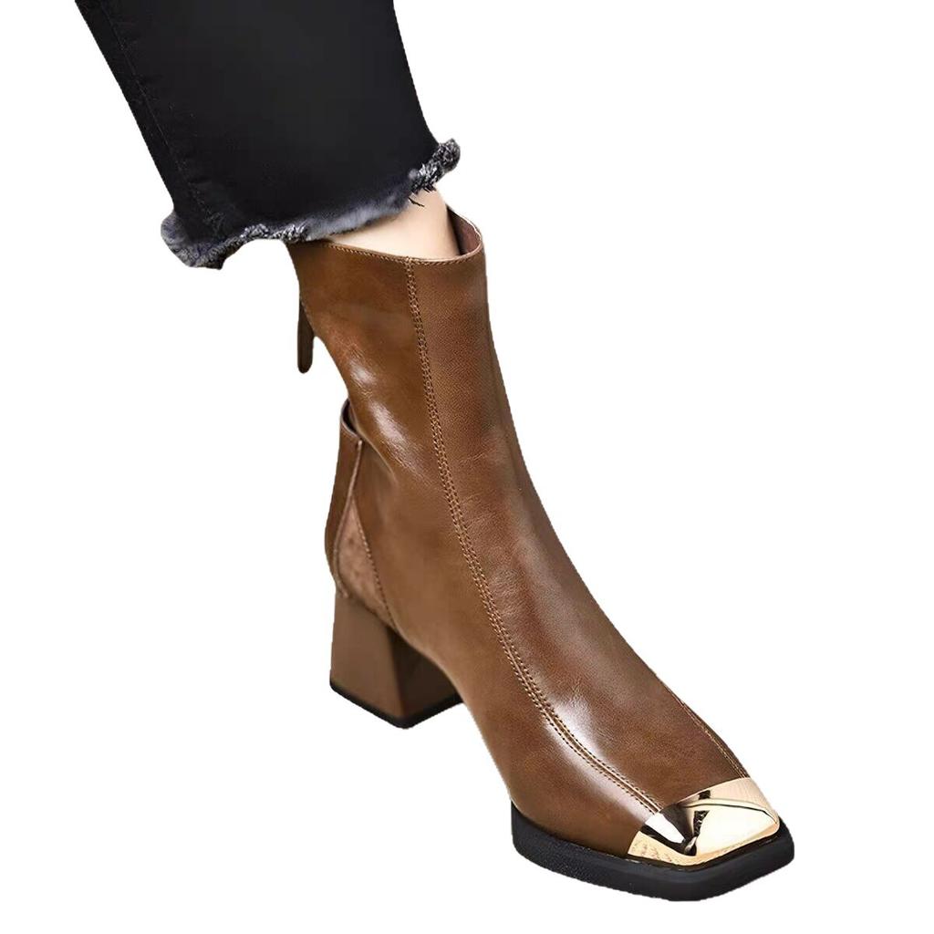 New thick heel high heel fashion boots rear zipper pointed temperament comfortable thin boots design sense Martin boots tide