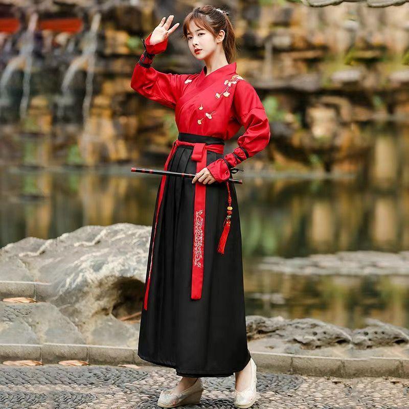 

Мужской костюм фехтовальщика в китайском стиле Hanfu для женщин и мужчин S красный/чёрный