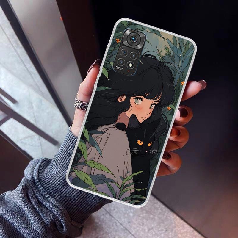 Cute Anime Ins Girls Animal Cat Phone Case For Xiaomi Redmi Note 10 11 12 13 14 15 Pro Plus 11S 12S 14S 11T 11E 10S Soft TPU Bac