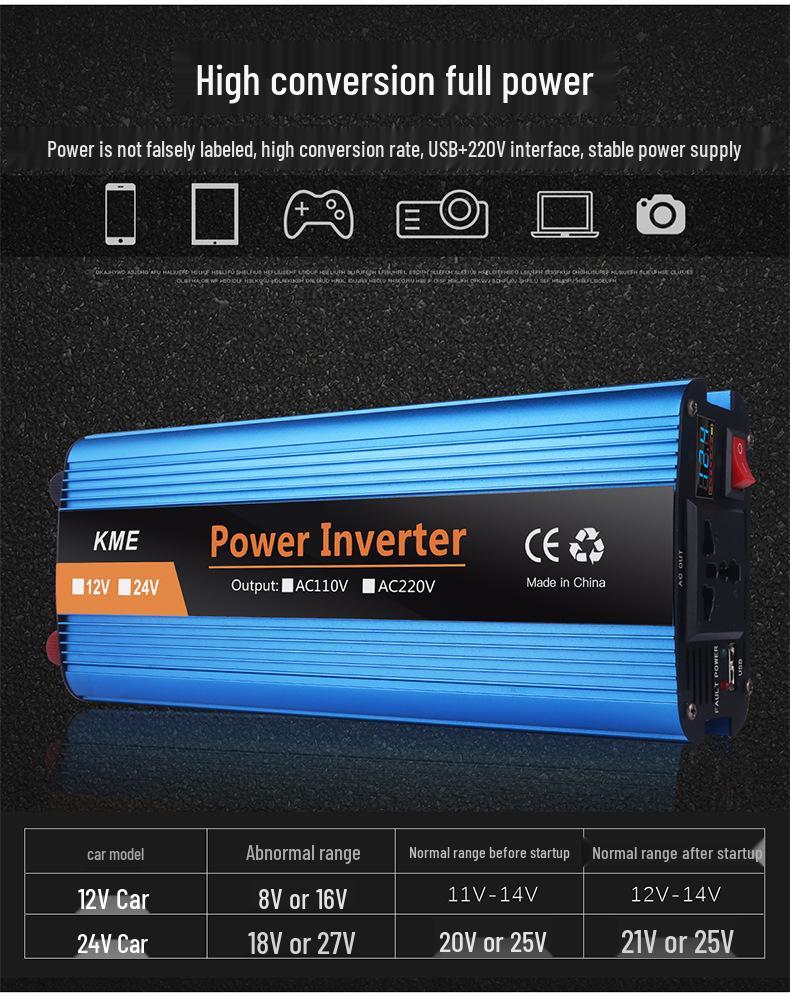 Smart Car Solar Inverter 12V/24V To 220V Converter