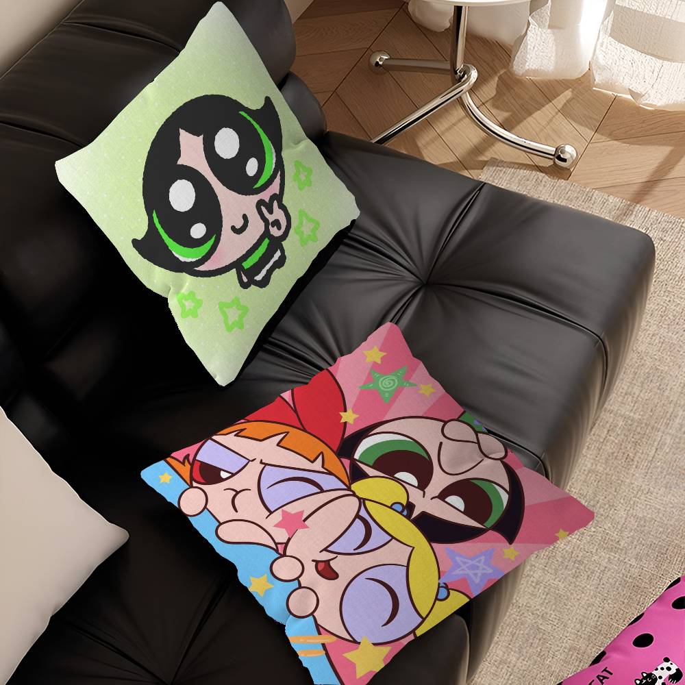 Kawaii PPowerpuff Anime GGirls Cushion Cover Pillow Cover Decor Pillowcase Printed Cushion Case for Couch