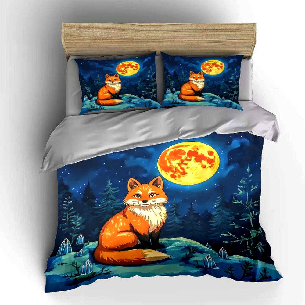 "Fox's moonlit haven" Bedding sets Duvet covers Pillowcases(1* Duvet Cover 2* Pillowcases without duvet insert)