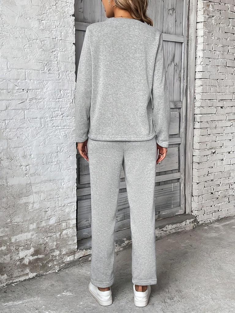 2025 Women's Autumn/Winter European & American Fashion Fleece Sweatshirt and Straight-Leg Pocket Pants Set