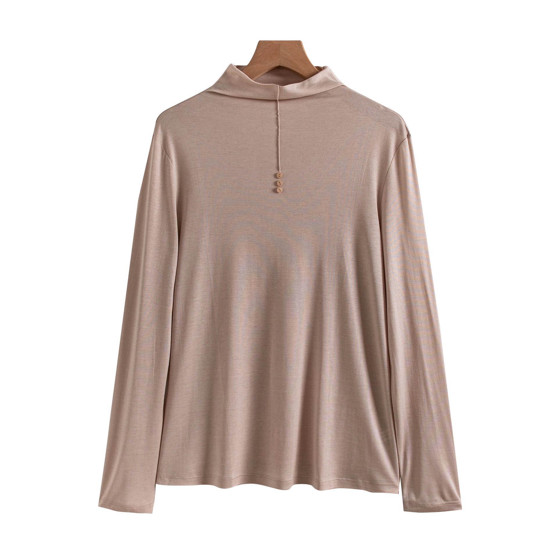 

Женский топ из шелка тутового дерева на осень/зиму с полувысоким воротником и деталью в виде пуговиц Double Extra Large телесный