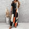 Women Plus Size V Neck Short Sleeve Geometric Printed Straight Maxi Dress