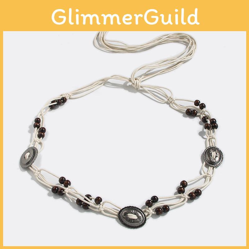 Bohemian Ethnic Style Waist Rope With Wooden Beads Handcrafted For Relaxed Summer Wear