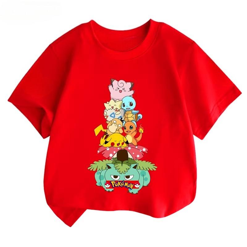 

Potdemiel Summer New Pikachu Print Children s Pure Cotton T-Shirt, Boys and Girls, Comfortable and Breathable Children s T-Shirt 100
